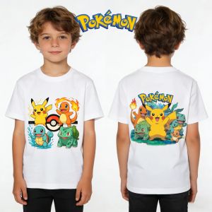 Bandai | Pokémon Pikachu T-shirt Kids Printed T-Shirt Boy Girl Summer Y2K Harajuku Loose Casual Short Sleeve Top for Chirldren Retro New