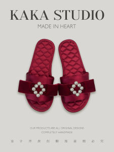 Elegant French Style Satin Slippers Diamond Rhinestone Flat Bottom Home Slippers Womens Anti-Slip Indoor Outdoor Spring Summer