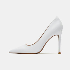 White High Heels Womens Ultra Thin Pointed Toe Lambskin Matte Professional Broadcast Art Exam Black Single Shoes Leather