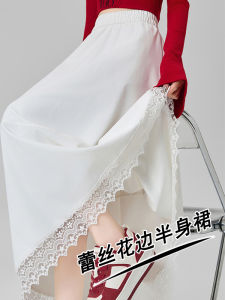 กระโปรงทรงเอเอวสูง กระโปรงทรงเอผ้าลูกไม้สไตล์ฝรั่งเศส กระโปรงทรงดอกไม้สีขาว กระโปรงทรงร่ม กระโปรงสั้นผู้หญิง ฤดูร้อน 2025 ใหม่