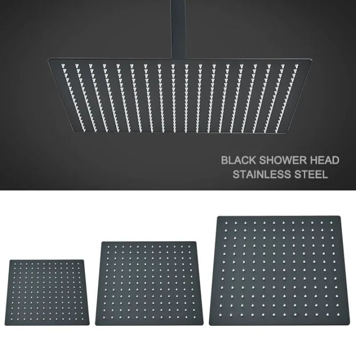 Matte Black Shower Head 8/10/12 Inch Stainless Steel Square Rainfall
