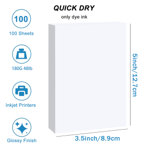 HUSPER 100 Sheets 3R Glossy Photo Paper 3.5x5 Inch 180/200/230Gsm Inkjet Compatible with Grey Back for Home Office Use