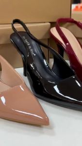 WOMENS BLACK PATENT LEATHER SLINGBACK PUMPS POINTED TOE STILETTO HIGH HEEL ELASTIC STRAP FOR OFFICE WEDDING PARTY DAILY
