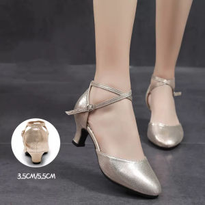 Women Standard Pearlescent Ladies Ballroom Closed Toe Salsa Shoes Rubber Soft Outsole Modern Dance Low Heel