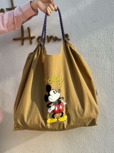 Japanese Style Embroidery Rice Mouse Eco-friendly Bag Canvas Satchel Crossbody Shopping Bag Large Capacity Commuter Bag Ball Chain