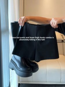 YAYANGREN | Black High Waist A-Line Warm Shorts Fall Winter