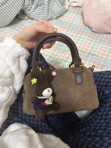 BM Girl Boston Bags Maillard Vintage Suede Handbag Minority Fashion Casual Shoulder Messenger Bag for Women