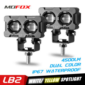 MOFOX LB2 Spotlight Laser Gun For Motorcycle Mini Driving Lights Full Set Dual Color Mini Driving Light Motorcycle Yellow White 2-in-1 Fog Light Work Light 4500LM 60W /Pair 12-24V IP67 Waterproof