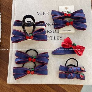 Cute Korean Style Childrens Hair Accessories Strawberry Cherry Butterfly Knots Girls Decorations French Style Clip Ons