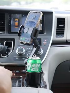 Car Cup Holder Expander with Cell Phone Mount 360 Rotation Cup Holder Expander Smartphone Mount Auto Interior Accessories