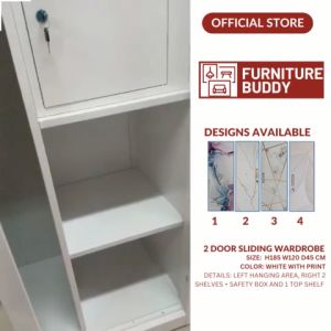 Furniture Buddy Steel Wardrobe 2 sliding door comes with lock & key with shelves and hanger Rod- Wooden Design Sonoma