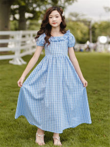 Girls Dress Korean Style Western Style Childrens Dress Princess Comely Dress Fashion Big Children Girls Plaid Summer Dress