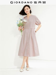Garden Party Womens Cotton Shirt Dress V-neck Waist-cinching Summer New Style Artistic Style Pocket Detail Midi Dress