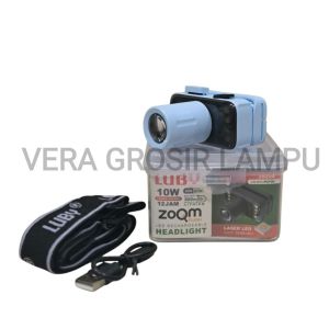 LUBY senter kepala Led 10W Zoom 2922L Rechargeable super terang cahaya putih