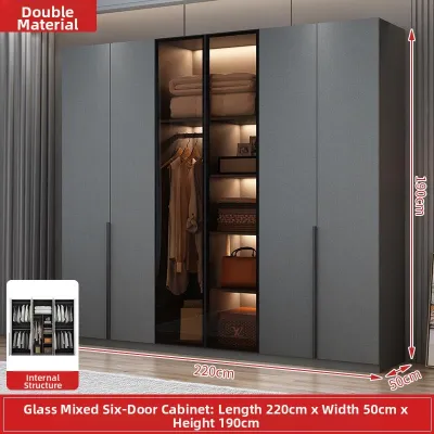Luxurious Glass Door Solid Wood Simple Easy-assembly Wardrobe