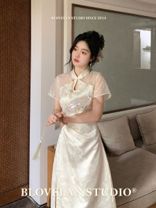 Váy Dài Chữ a Họa Tiết Hoa Thêu Thanh Lịch Váy Dài Đến Giữa Bắp Chân Dáng Chữ A Tay Ngắn Thường Ngày Mùa Xuân 2024