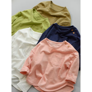 Childrens Pure Cotton Long Sleeve T-Shirt round Neck Basic Shirt Bamboo Cotton Stripe Pattern Casual Style Spring Autumn Wear