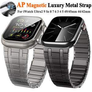 Luxury Metal AP Magnetic Strap For Apple Watch 49mm 45mm 44mm 42mm Titanium Color Stainless Steel Newest Wristband Band iWatch Ultra 2 9 8 7 6 SE 5 3 4 Correa