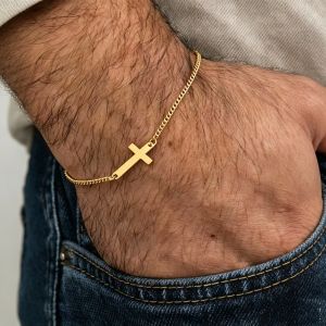 Mens Classic Jewelry Stainless Steel Cross Bracelet Religious Christian Bracelet