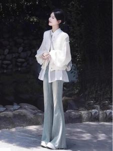 New Design Fashionable Casual White Vest Shirt Jeans Set