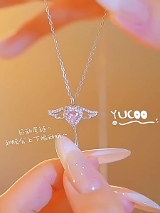 Cupids Heart Necklace for Girls Light Luxury High-end Fairy Style Angel Love Zircon Temperament Versatile Clavicle Chain