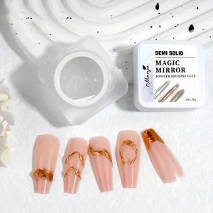 Clear Semi Solid Nail Magic Mirror powder Molding Glue Used with Mirror Powder UV LED DIY Manicure Dual color mirror powder for nails
