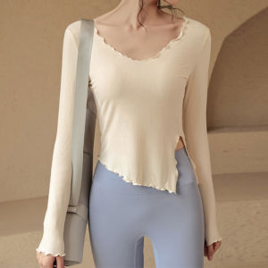 ผู้หญิง เสื้อผ้าออกกําลังกายเสื้อยืดวิ่งแขนยาวแห้งเร็วโยคะบาง ยืดได้ ชุดกีฬากลางแจ้ง เสื้อท่อนบน พรางหุ่น โยคะ ชุดสูท