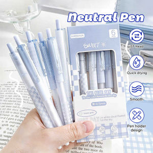 6Pcs/Box Gel Pen Press Pen Creative Checkerboard 0.5mm ST Nib Black Ink Signature Pen Student School Supplies Stationery 中性笔套装