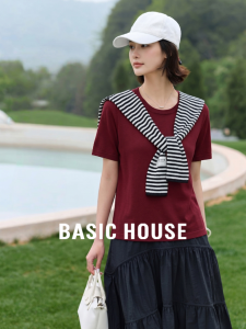 Basic House | Red Round Collar Regular Sleeve Short Sleeve Summer Slim Fit Tee