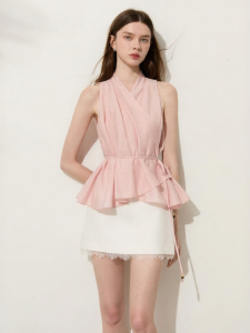 D-PLAY | Áo Sơ Mi Không T Tay Màu Hồng 100% Tencel