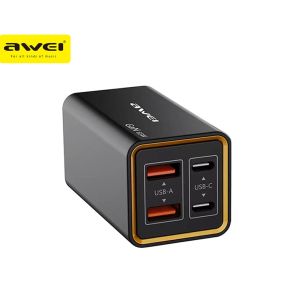 Awei PD24 4 Port USB Charger 65W GaN Super Fast Charger 4 Ports Dual USB-A 2 USB-C Multiple Circuit Protection