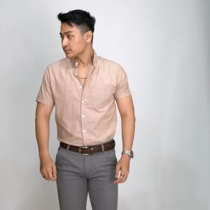 VENGOZ Kemeja Oxford Pria Slim Fit - Khaki SS