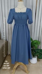 N009 เดรส สม็อครอบอก อก 30-38 นิ้ว จะใส่คลุมท้องก็น่ารัก