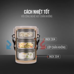 Hộp Đựng Cơm Văn Phòng Giữ Nhiệt Lồng cơm giữ nhiệt LUNCH BOX Inox 304 Cao Cấp Không Gỉ Dung Tích 2200ml