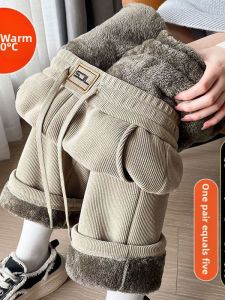 HUAXUNRAN | Thickened Velvet Wide Leg Pants for Women Autumn Winter High Waist Slimming New Style