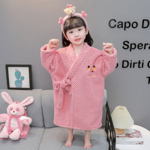Girls Coral ผ้าขนแกะ Robe Anti-Cold ชุดนอน ฤดูใบไม้ร่วง ฤดูหนาว สไตล์เสื้อผ้าเด็กบ้าน อุ่น ชุดราตรีผ้าสักหลาดใส่สบาย