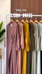 Dress Elsira Shakila Gamis Polos Remaja Dress motif lebaran terbaru 2025 viraloutfit kekinian Simple dan modis bahan jatuh