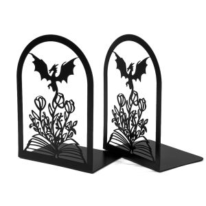 Dragon flower book hollow design bookshelf black light luxury metal bookshelf decorated with anti slip book stopper.