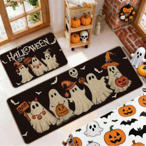 VIKAMA Halloween Ghost Kitchen Rug Anti-slip and Stain-resistant Hallway Floor Mat Entrance Hall Door Mat Home Decoration
