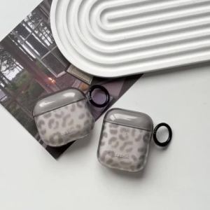 Vỏ Bảo Vệ Tai Nghe In Hình Da Báo Màu Xám Trong Suốt Cho AirPods 1/2/3/4 Pro Series Thiết Kế Hoa Văn Đơn Giản Sang Trọng