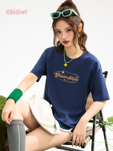 Gbiaior | American Retro Teal Letter Print Loose T-Shirt