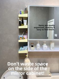 Bathroom Mirror Cabinet Side Storage Shelf No Drilling Toilet Cosmetic Miscellaneous Storage Box Iron Material Rectangular Shape