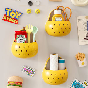 กล่องเก็บของพร้อมกับลายการ์ตูนรูปลูกแพร์ฤดูใบไม้ร่วงรูระบายน้ำอุปกรณ์จัดตะเกียบฟองน้ำเครื่องครัวไม่เจาะห้องครัวห้องน้ำตกแต่งเดสก์ท็อป