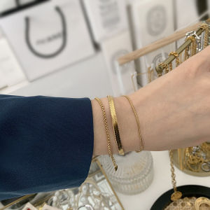 Fashionable 18K Gold-Plated Titanium Steel Bracelet Set of 3 in Snake Bone Pattern for Women Simple and Elegant Style