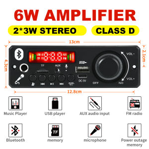 2*3W 6W Amplifier 5V MP3 Decoder Board Bluetooth 5.0 Stereo Audio DIY Car MP3 Player FM Radio TF USB 6.5mm Mic jack Record Call