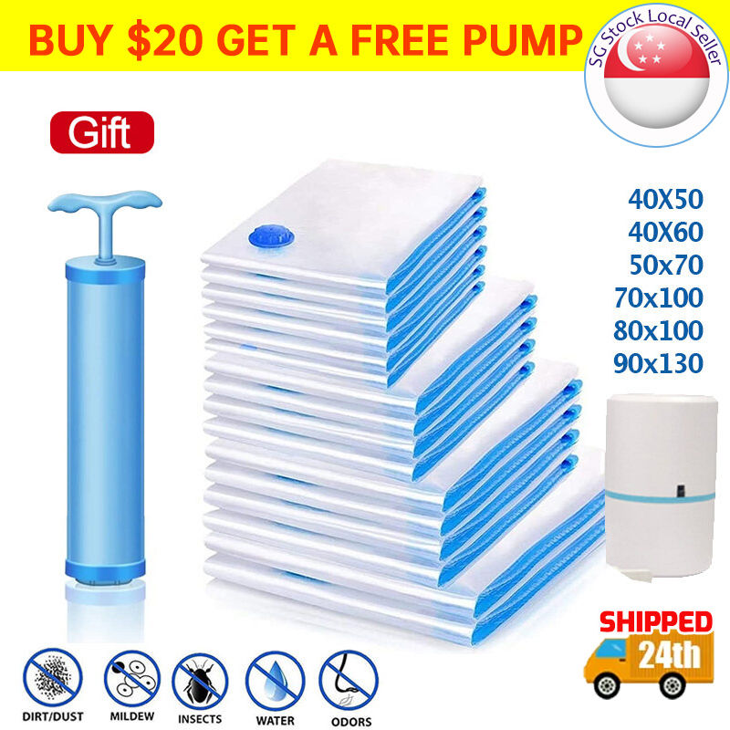 🇸🇬【SG stock】Vacuum Storage Bag Compression Bags Hand Pump Travel Compressed Bag Vaccum Sealer Storage Organiser for Clothes Durable Vacuum bag / House Storage Bag / Transparent Clothes Quilt Compression Bag /Compressed Bag Vacuum Storage Bag