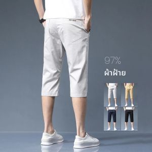ฤดูร้อนบางผ้าฝ้าย 97% กางเกงขาสั้นสบายๆผู้ชายBreathableยืดตรงธุรกิจเจ็ดครึ่งกางเกงแบรนด์เสื้อผ้ากางเกงขาสั้นผู้ชายใหม่