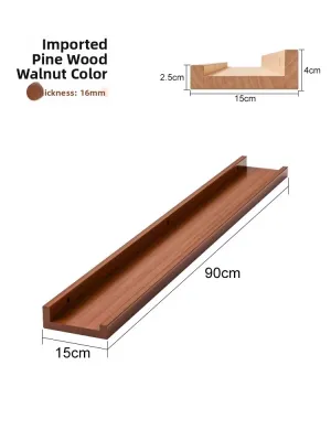 Solid Wood Wall Mounted Shelf No Drilling Restaurant Decorative Storage Rack Bookcase Single Row Partition Family Organizer