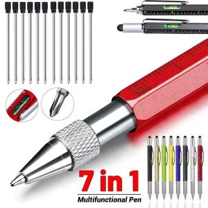 Multifunction Ballpoint Pen With/Without 10Pcs Refills 7-in-1 Handhols Tool CM/Inch Ruler Screwdriver Screen Stylus Spirit Level