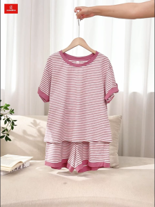 Bộ đồ nữ Cardina chất cotton họa tiết kẻ phối áo cộc quần đùi basic trẻ trυng 5BCN14